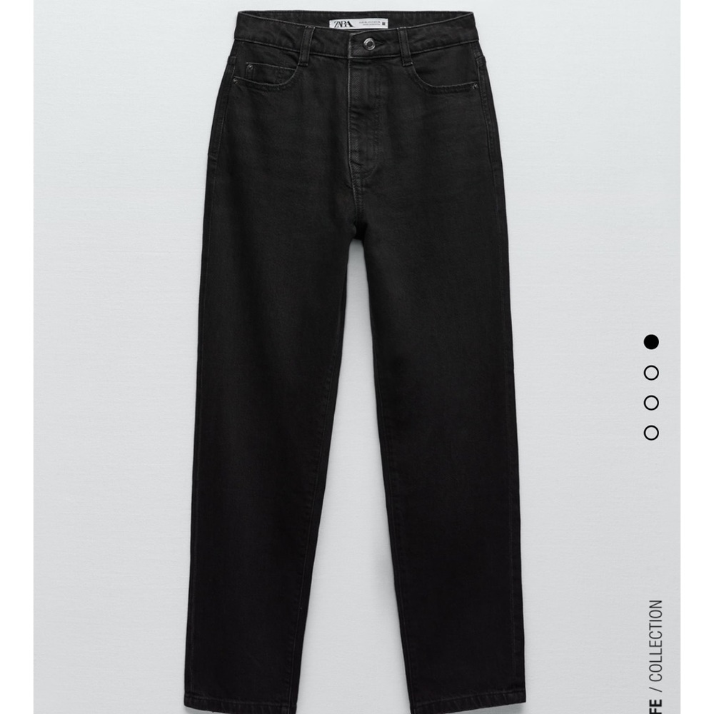 Zara High Rise Straight Leg Jeans Black Denim